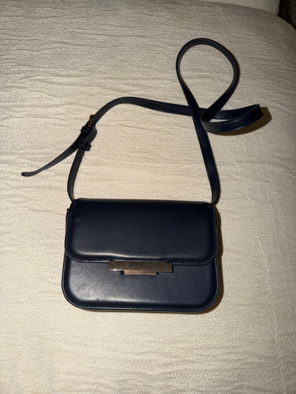 Mango Navy Crossbody Bag with Gold Hardware